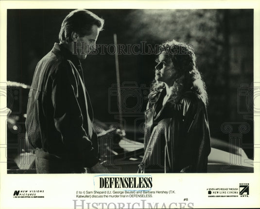 1991 Press Photo Sam Shepard and Barbara Hershey, "Defenseless" - Historic Images
