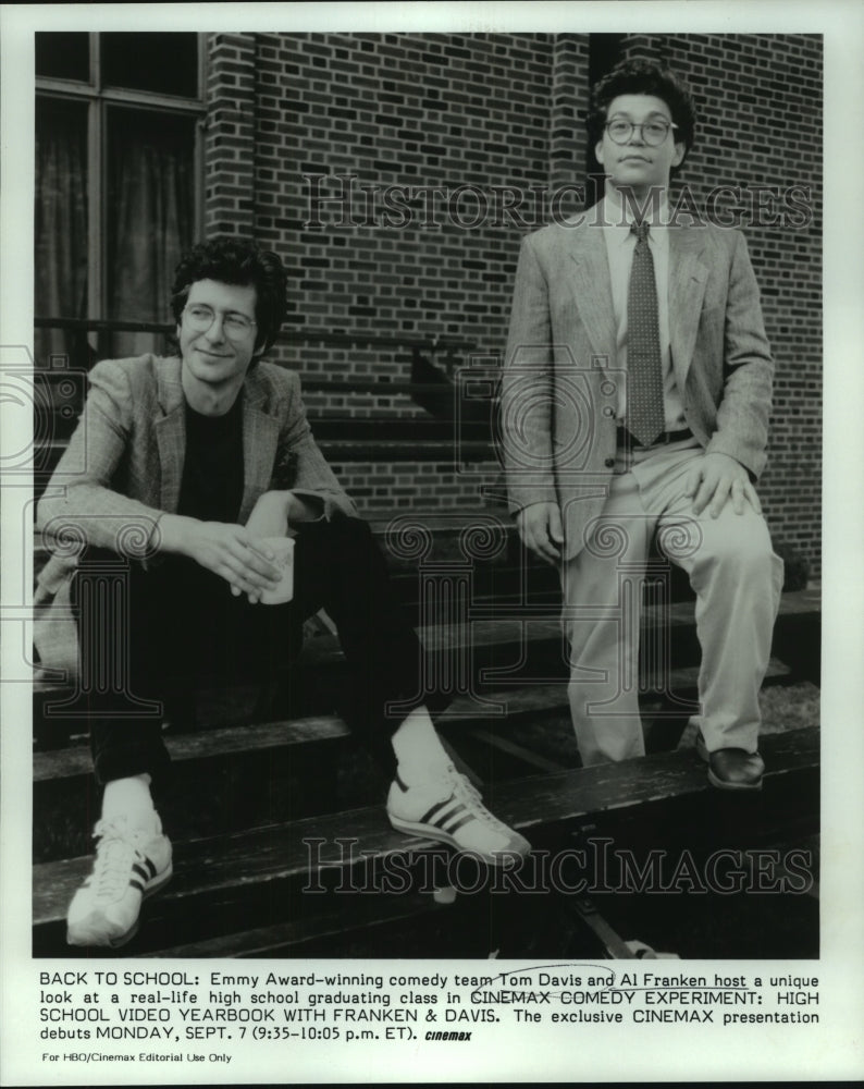 1987 Tom Davis and Al Franken host High School Video Yearbook. - Historic Images