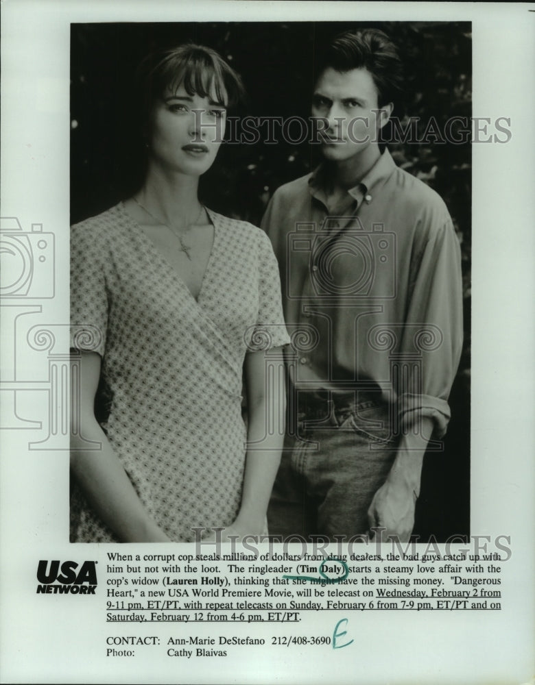 1994 Press Photo Tim Daly and Lauren Holly star in Dangerous Heart, on USA. - Historic Images