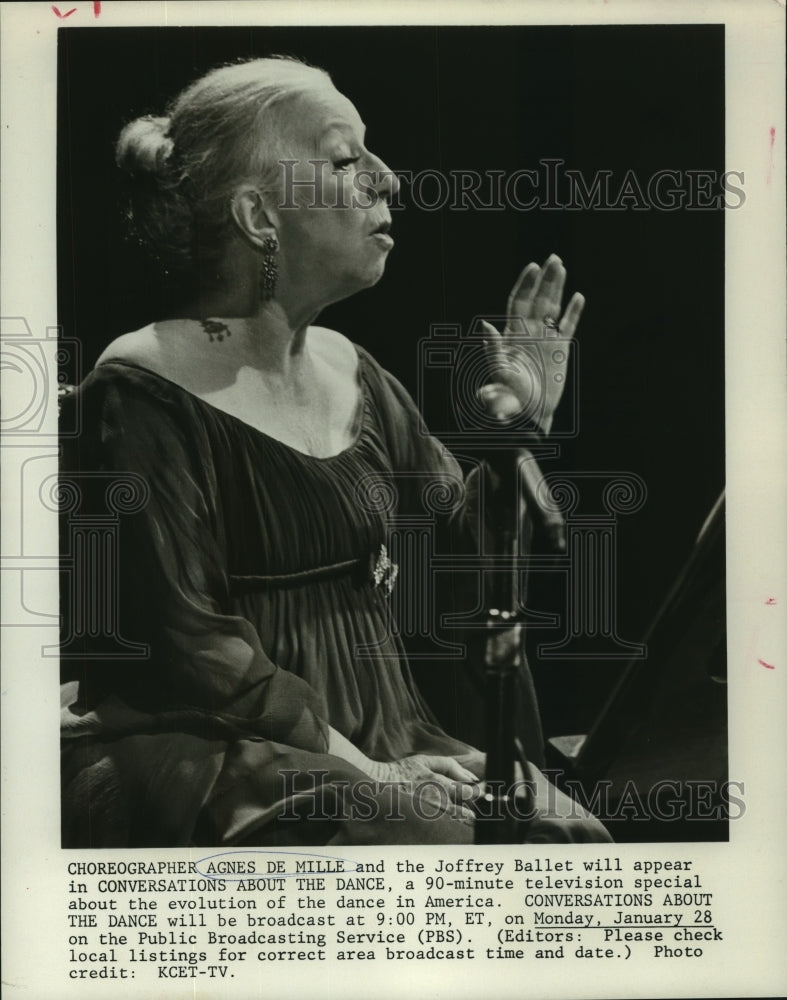 1980 Press Photo Choreographer Agnes de Mille on Conversations About the Dance.-Historic Images