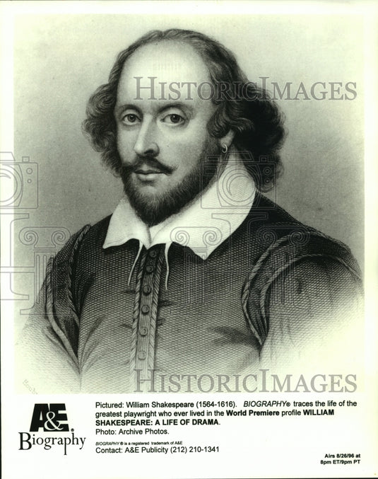 1996 Press Photo William Shakespeare: A Life Of Drama on A&E Biography - Historic Images