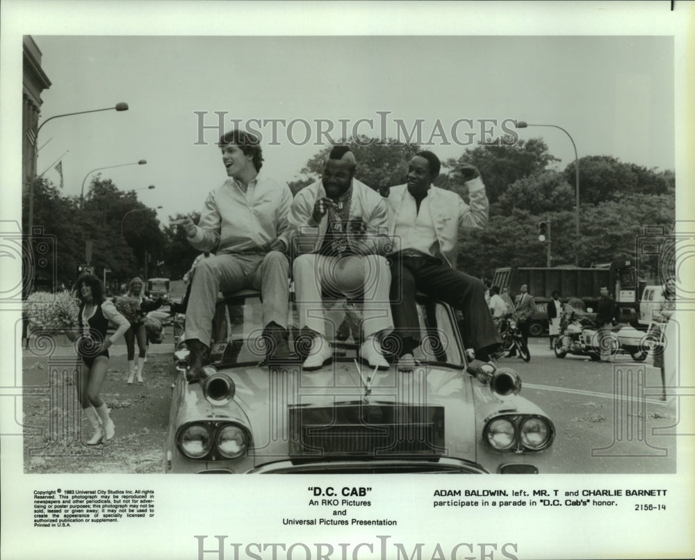 1983 Press Photo Adam Baldwin, Mr. T and Charlie Barnett in &quot;D.C. Cab&quot;-Historic Images