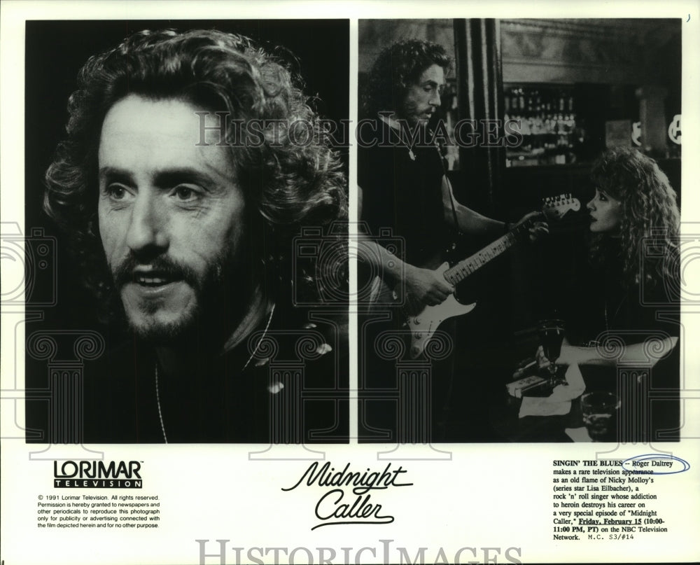 1991 Press Photo Roger Daltrey &amp; Lisa Eilbacher star in &quot;Midnight Caller&quot; - Historic Images