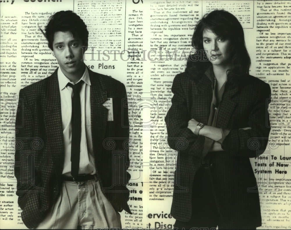 1987 Dean Devlin and Wendy Crewson star in &quot;Hard Copy&quot; on CBS - Historic Images