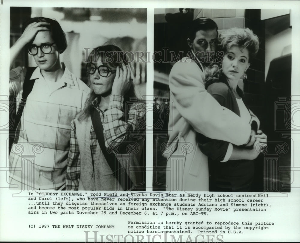 1987 Press Photo Todd Field and Viveka Davis star in "Student Exchange" - Historic Images