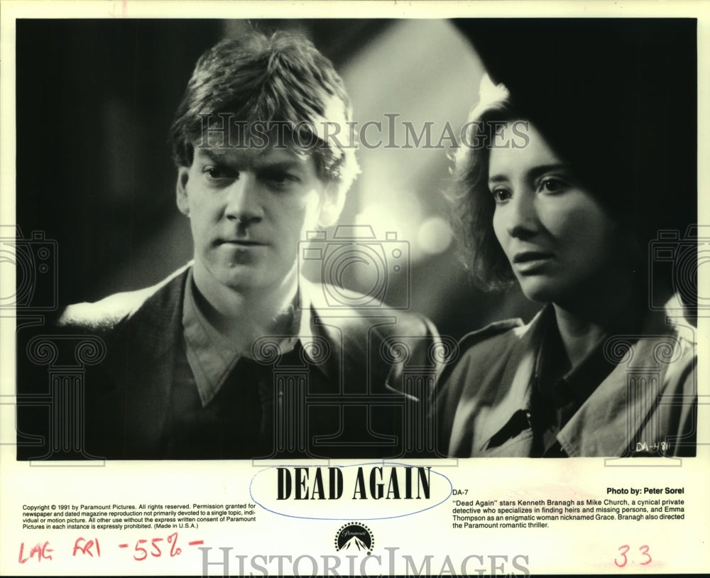 1991 Press Photo Kenneth Branagh and Emma Thompson star in Dead Again. - Historic Images