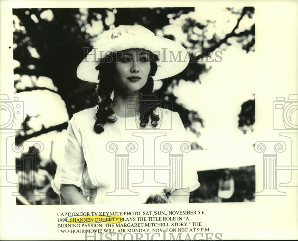 1994 Press Photo Shannen Doherty in Burning Passion:The Margaret Mitchell Story - Historic Images