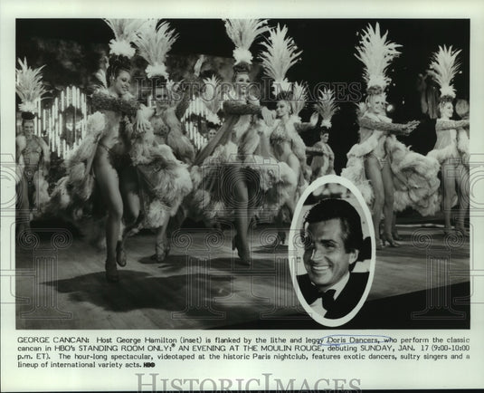 1982 Press Photo George Hamilton, Host "An Evening At The Moulin Rouge" on HBO - Historic Images