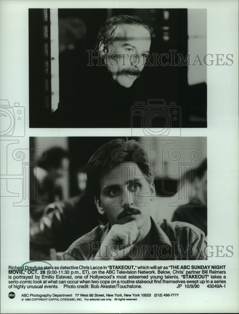 1990 Press Photo Richard Dreyfuss &amp; Emilio Estevez star in &quot;Stakeout&quot; on ABC - Historic Images