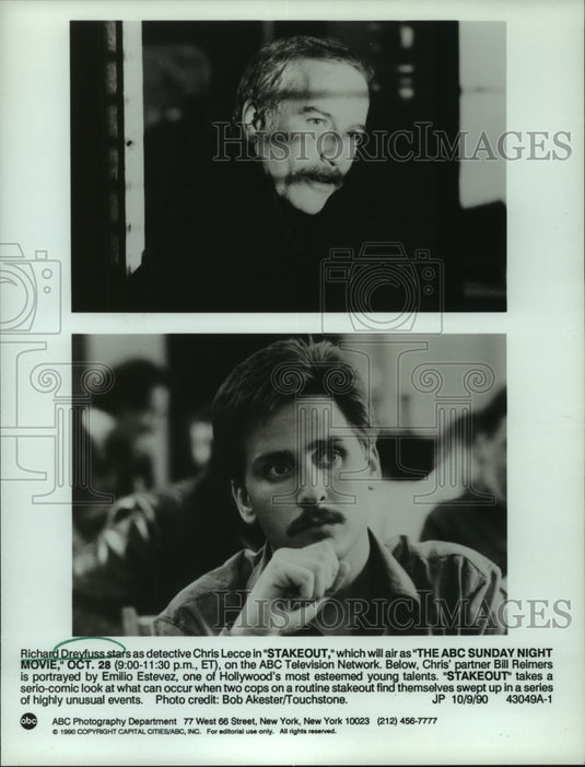 1990 Press Photo Richard Dreyfuss & Emilio Estevez star in "Stakeout" on ABC - Historic Images
