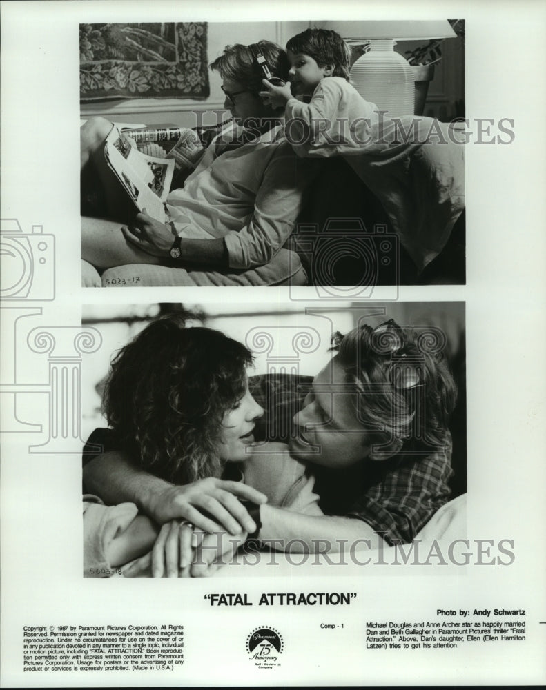 Michael Douglas, Anne Archer &amp; Ellen Latzen in &quot;Fatal Attraction&quot; - Historic Images