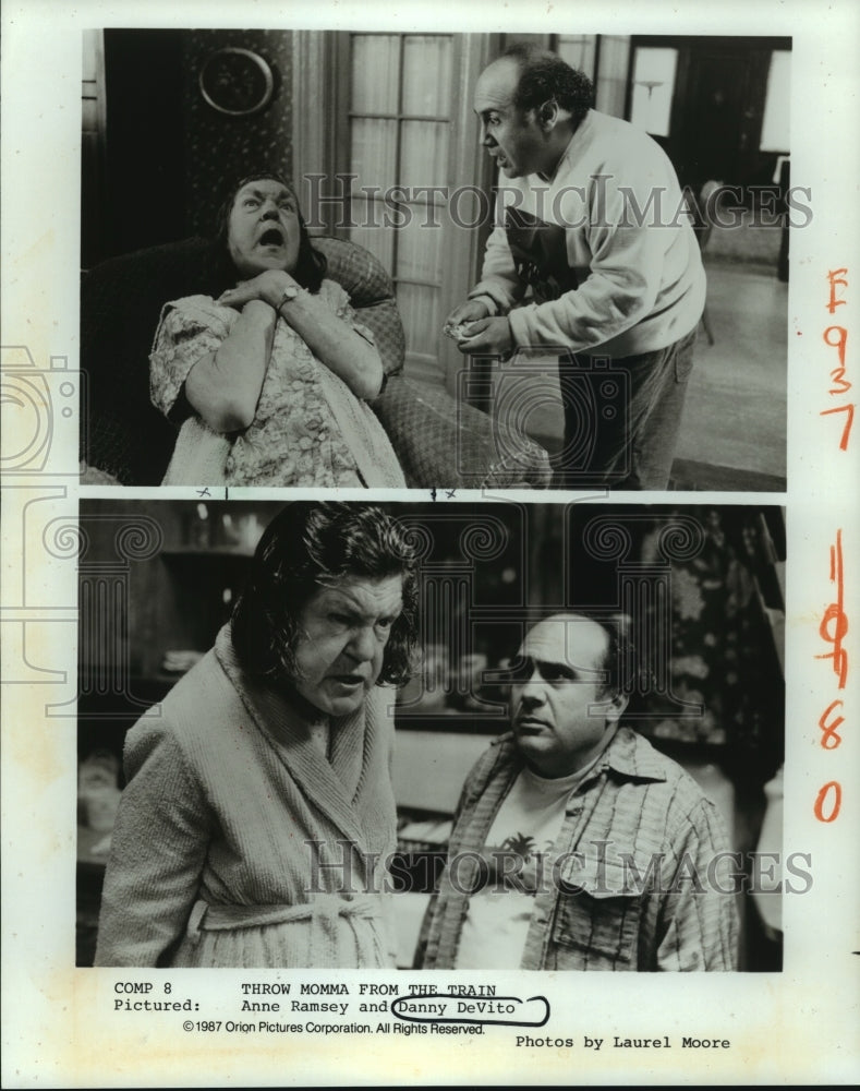 1987 Press Photo Actors Anne Ramsey, Danny DeVito, "Throw Momma from the Train"-Historic Images