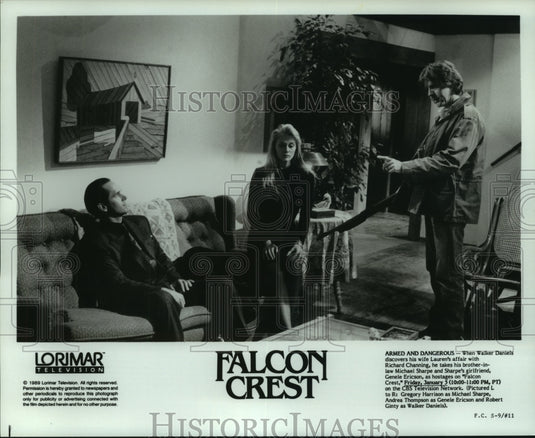 1989 Press Photo "Falcon Crest" Actors in Hostage Scene - nop24200 - Historic Images