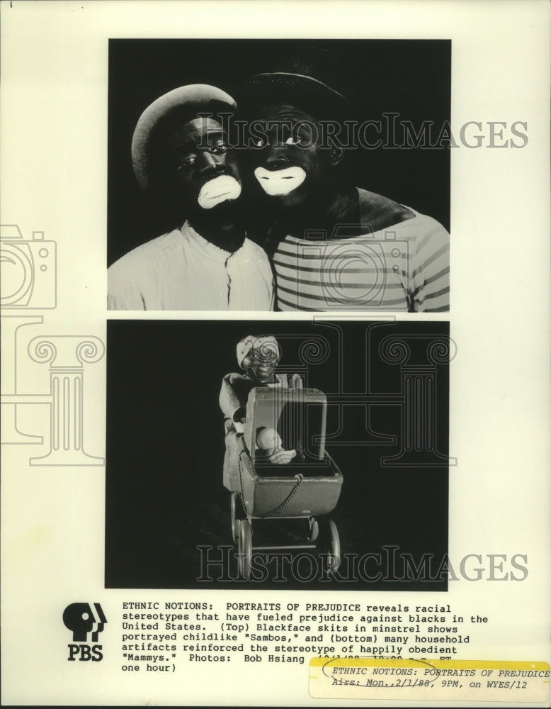 1988 Press Photo Scenes from &quot;Ethnic Notions: Portraits of Prejudice&quot; - Historic Images