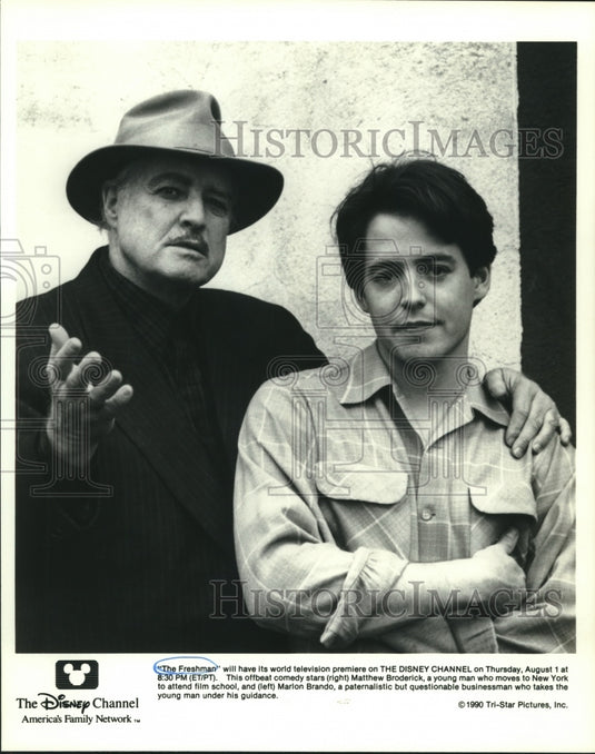 1990 Press Photo Marlon Brando and Matthew Broderick, "The Freshman" - Historic Images