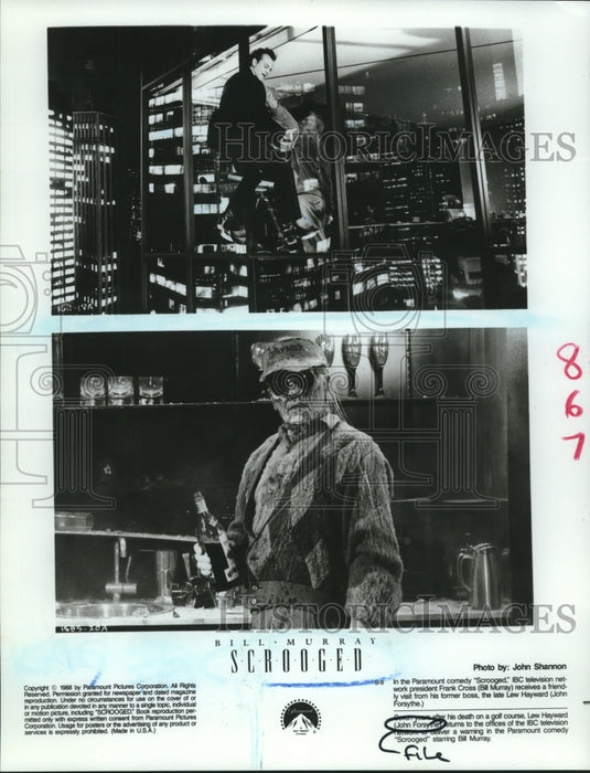 1988 Press Photo Bill Murray and John Forsythe, "Scrooged" - nop25220 - Historic Images