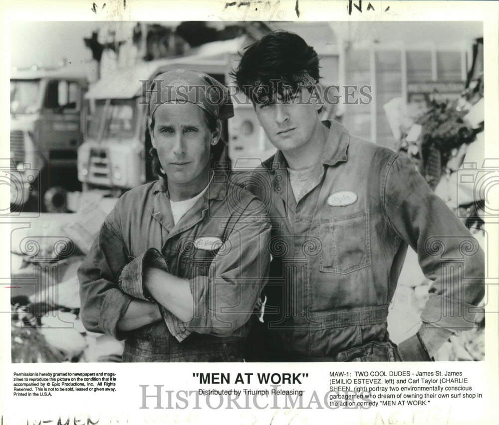 1990 Emilio Esteves &amp; Charlie Sheen, &quot;Men at Work&quot; - Historic Images