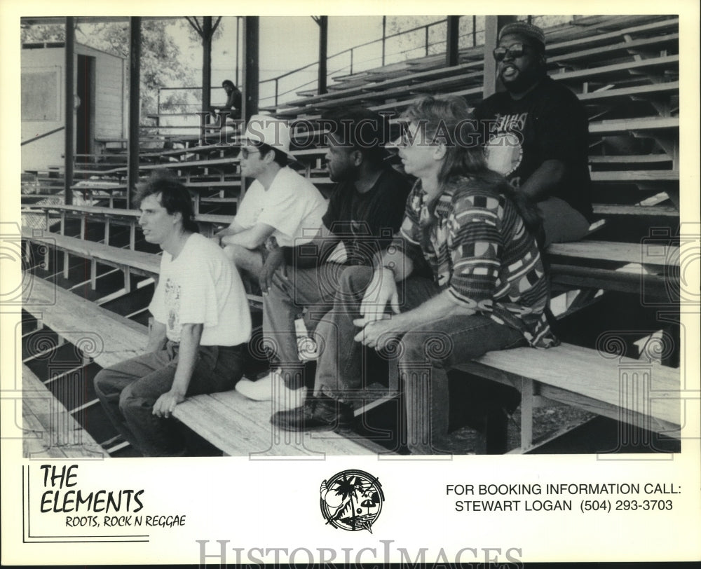 1995 The Elements, Roots, Rock N Reggae, band members on bleachers - Historic Images