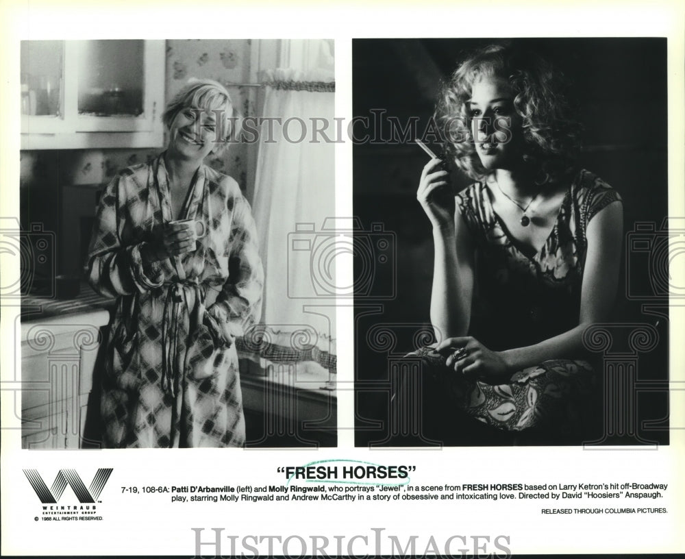 1988 Press Photo Patti D'Arbanville and Molly Ringwald, "Fresh Horses"- Historic Images