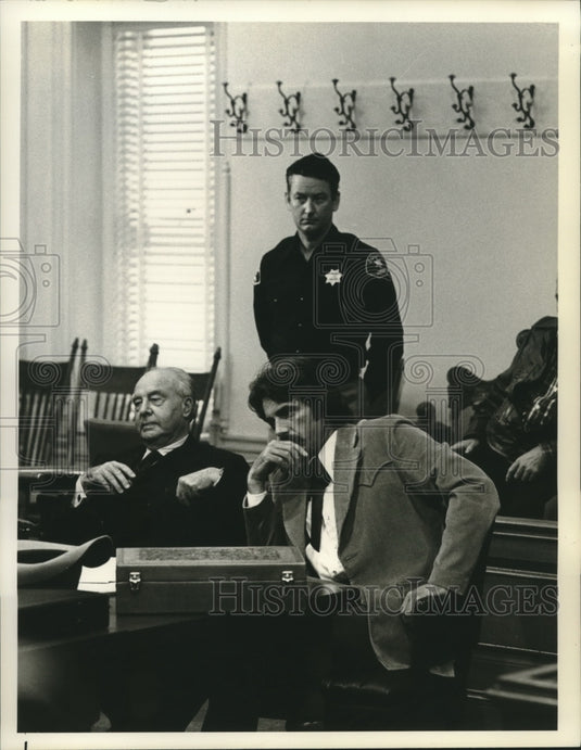 1977 Press Photo Actors John Houseman, Sam Elliott in "Aspen" - Part II - Historic Images