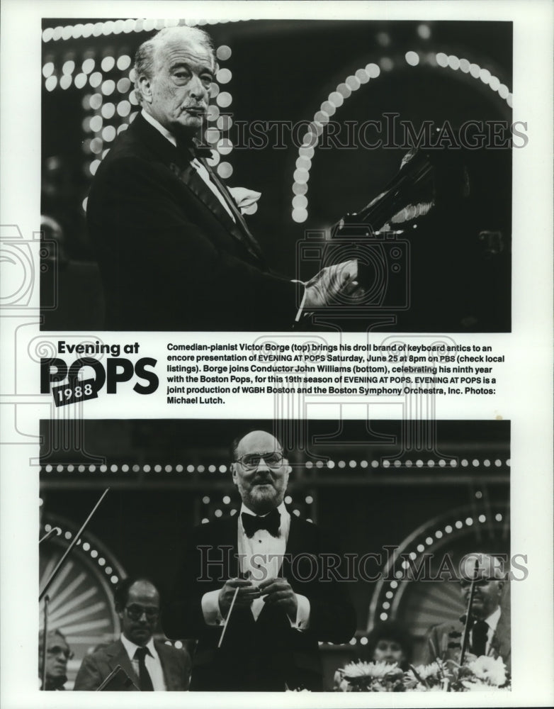 1989 Comedian-Pianist Victor Borge, Conductor John Williams, &quot;Pops&quot; - Historic Images