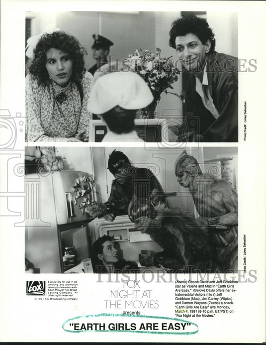 1991 Press Photo Gena Davis and Jeff Goldblum, "Earth Girls Are Easy"-Historic Images