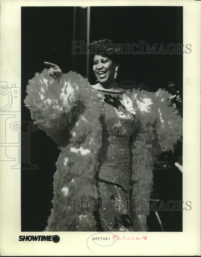 1986 Press Photo Singer Aretha Franklin on Showtime&#39;s &quot;Aretha!&quot; - nop26598-Historic Images