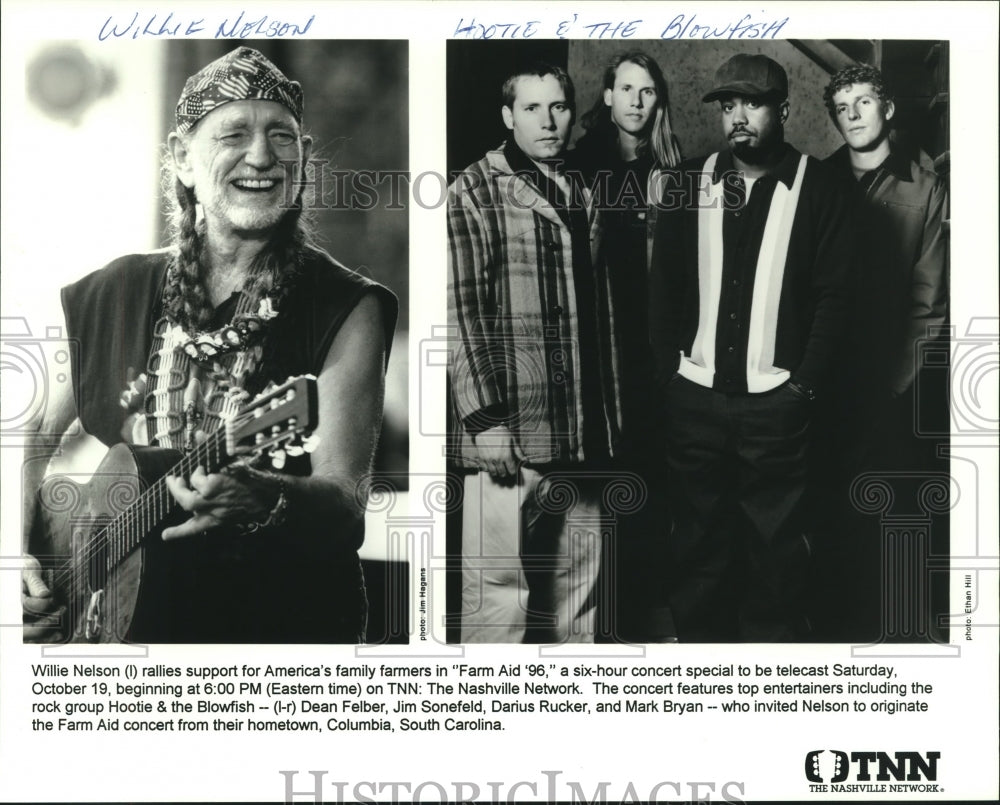 1996 Press Photo Musician Willie Nelson, Rock Band Hootie &amp; the Blowfish - Historic Images