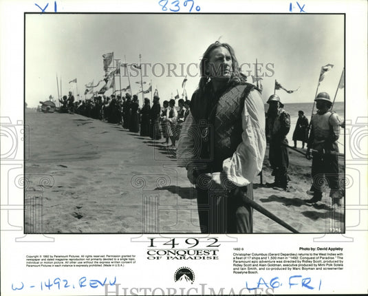 1992 Press Photo Actor Gerard Depardieu in "1492: Conquest of Paradise" - Historic Images