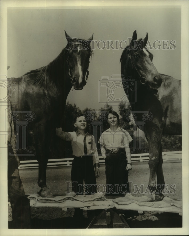 Bald Mighty-Moppets with thoroughbred horses - Historic Images