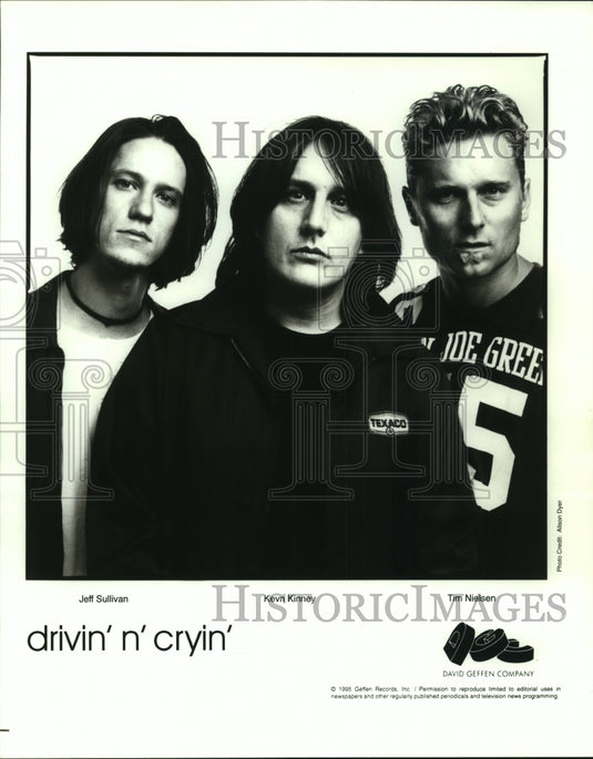 1995 Press Photo Jeff Sullivan, Kevin Kinney, Tim Nielsen of drivin' n' cryin' - Historic Images