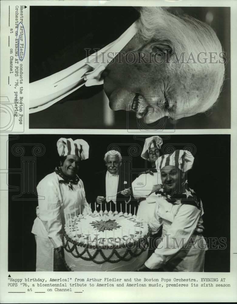 1976 Press Photo Maestro Arthur Fiedler conducts The Boston Pops Orchestra - Historic Images