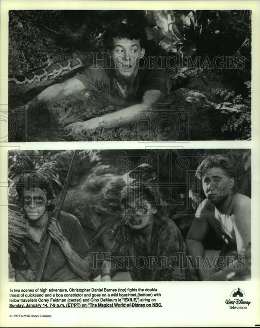 1990 Press Photo Christopher Barnes, Corey Feldman and Gino DeMauro in "Exile" - Historic Images