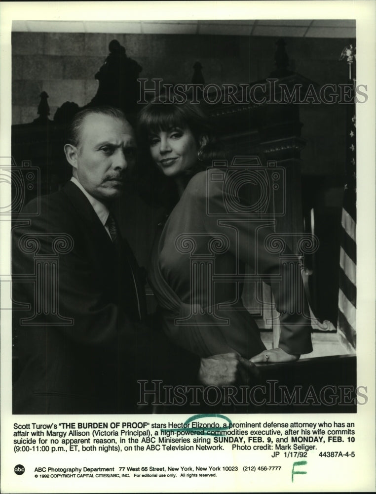 1992 Hector Elizondo in The Burden of Proof with Victoria Principal - Historic Images