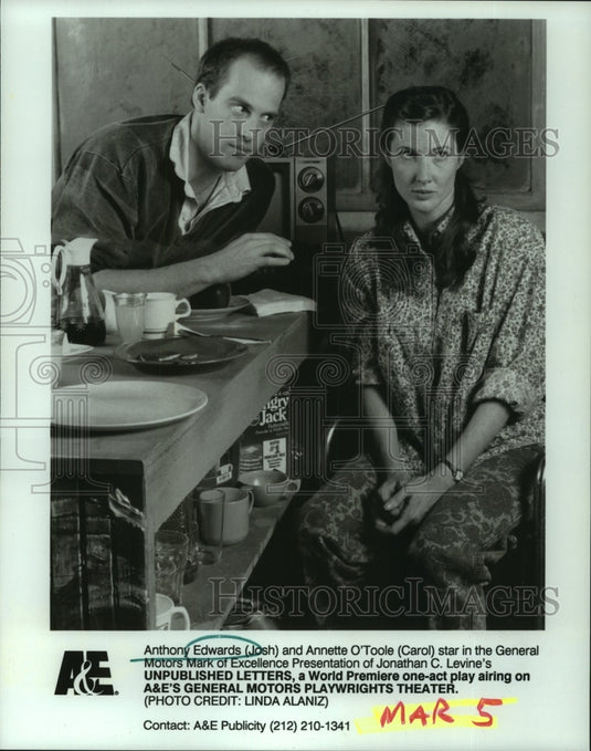 1991 Press Photo Actors Anthony Edwards, Annette O'Toole-"Unpublished Letters" - Historic Images