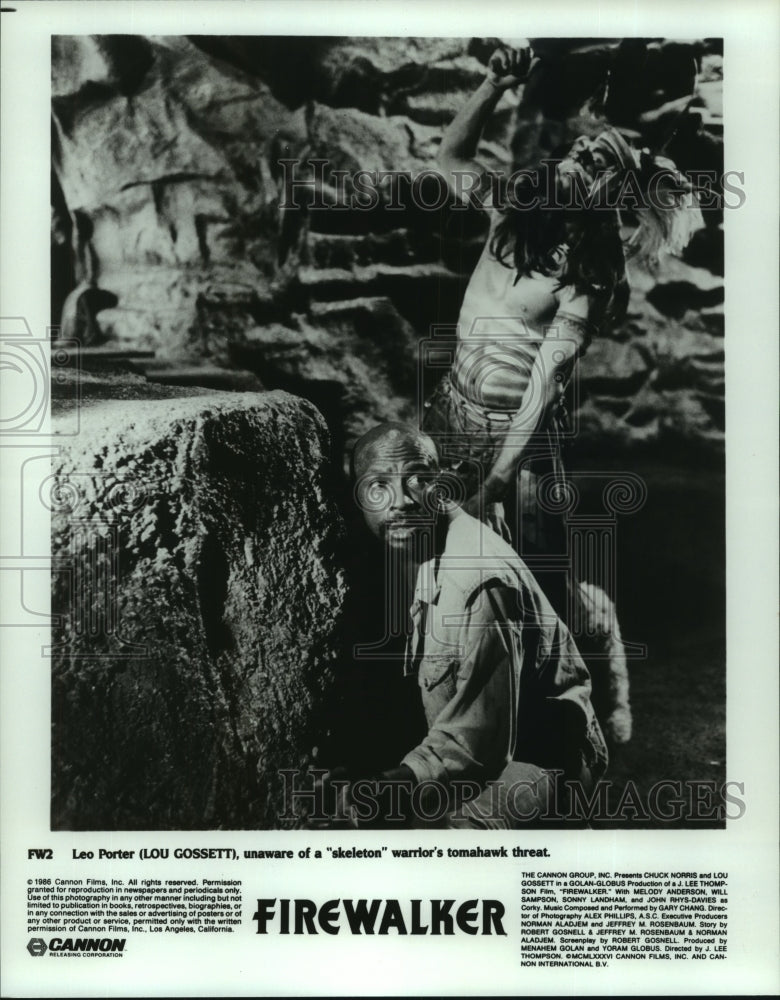 1986 Press Photo Lou Gossett as Leo Porter in Firewalker Movie - nop28003 - Historic Images