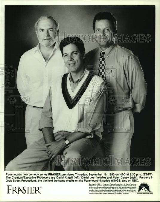 1993 Press Photo David Angell, David Lee, Peter Casey, Producers of Frasier Show - Historic Images