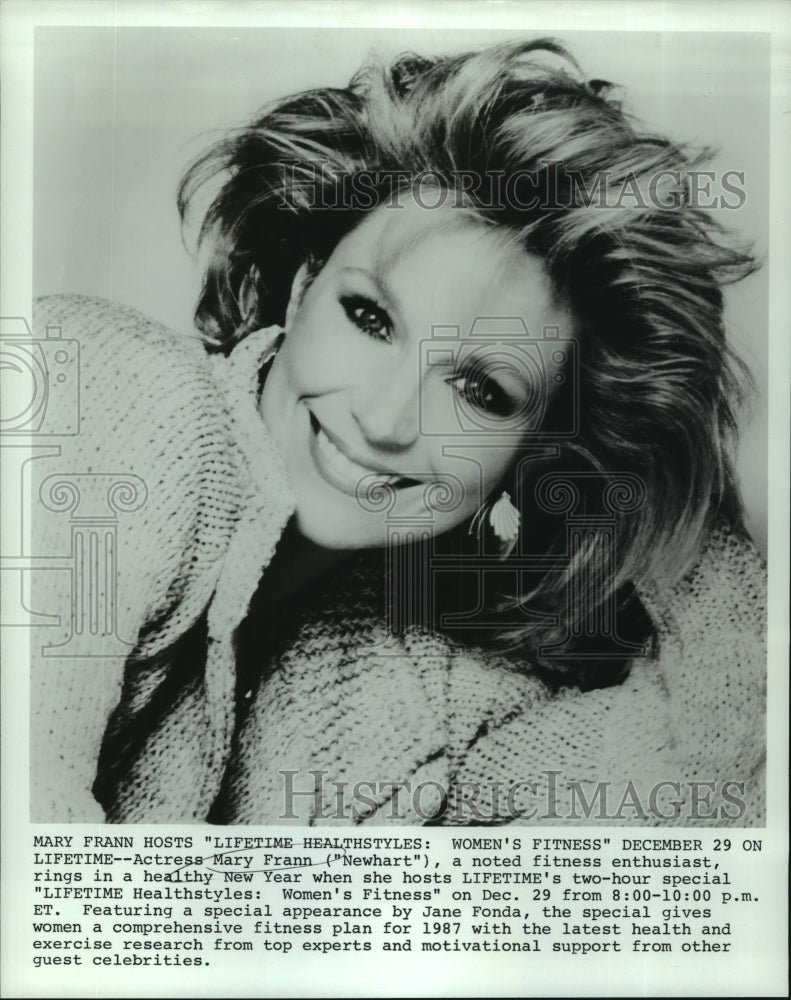 1987 Press Photo Actress Mary Frann of Newhart on Television hosts Fitness Show - Historic Images