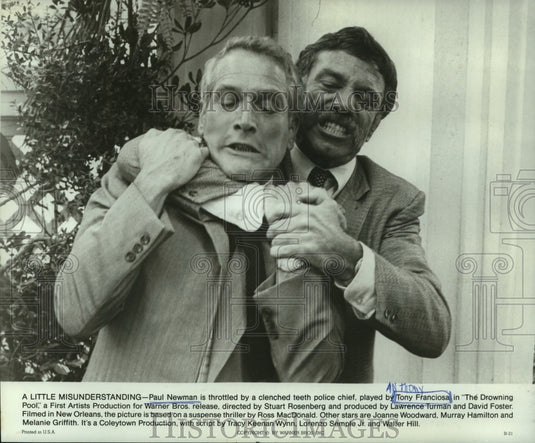 1975 Paul Newman, throttled by Tony Franciosa in "The Drowning Pool" - Historic Images