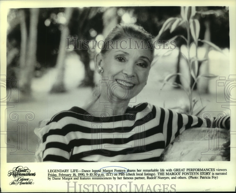 1990 Press Photo Dance legend Margot Fonteyn is featured on Great Performances - Historic Images