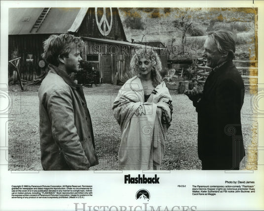 1990 Press Photo Dennis Hopper, Kiefer Sutherland & Carol Kane in "Flashback" - Historic Images