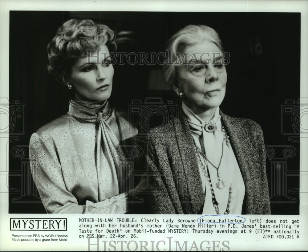 1990 Press Photo Fiona Fullerton &amp; Dame Wendy Hiller in &quot;A Taste for Death&quot;- Historic Images