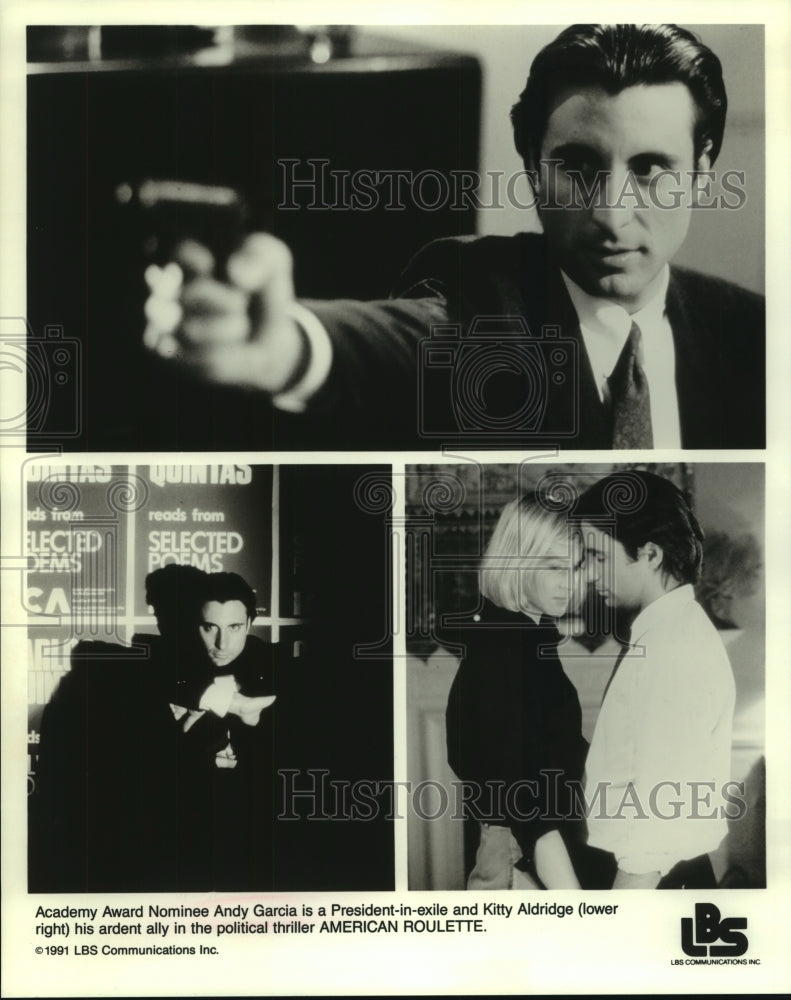 1991 Actors Andy Garcia and Kitty Aldridge in American Roulette. - Historic Images