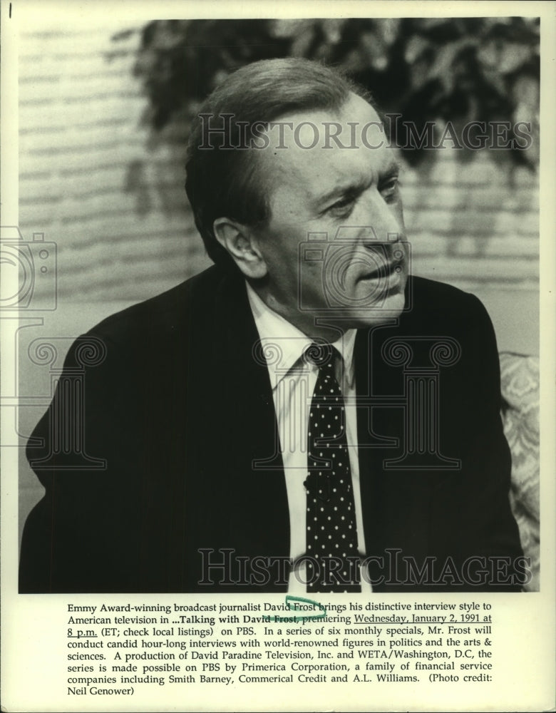 1991 Emmy Award journalist David Frost in &quot;Talking With David Frost&quot; - Historic Images