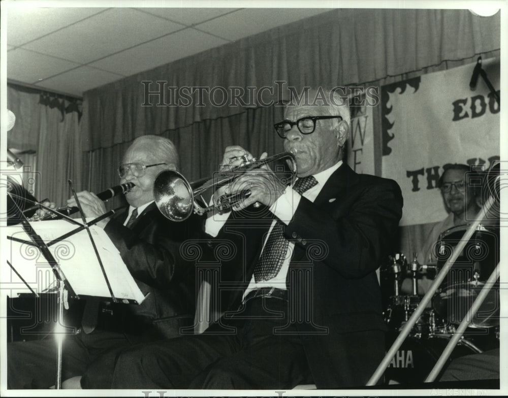 1991 Press Photo Lionel Ferbos, American jazz trumpeter, performer at Palm Court - Historic Images