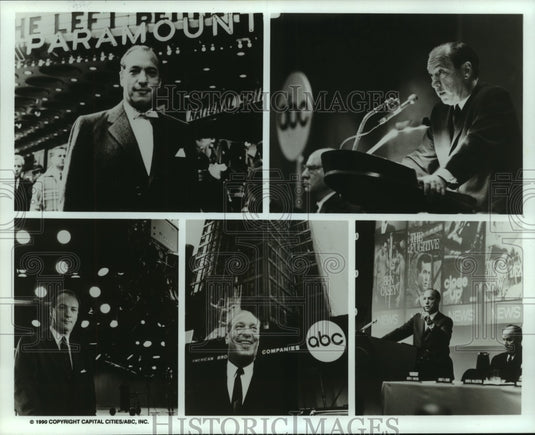 1990 Press Photo Leonard Goldenson at Paramount Theater & ABC News Conferences - Historic Images