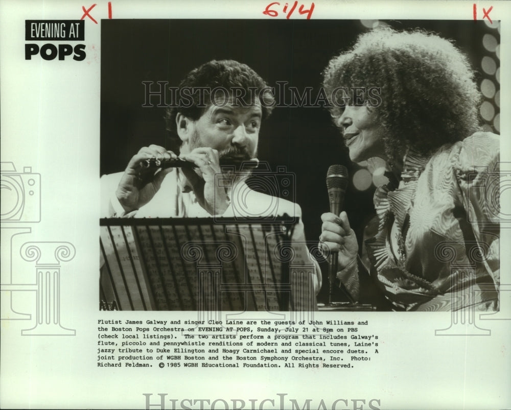 1985 Press Photo Flutist James Galway, Singer Cleo Laine in &quot;Evening at Pops&quot; - Historic Images