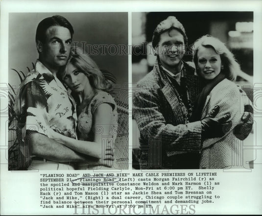 1987 Press Photo Actors Mark Harmon, Morgan Fairchild & cast of "Flamingo Road" - Historic Images