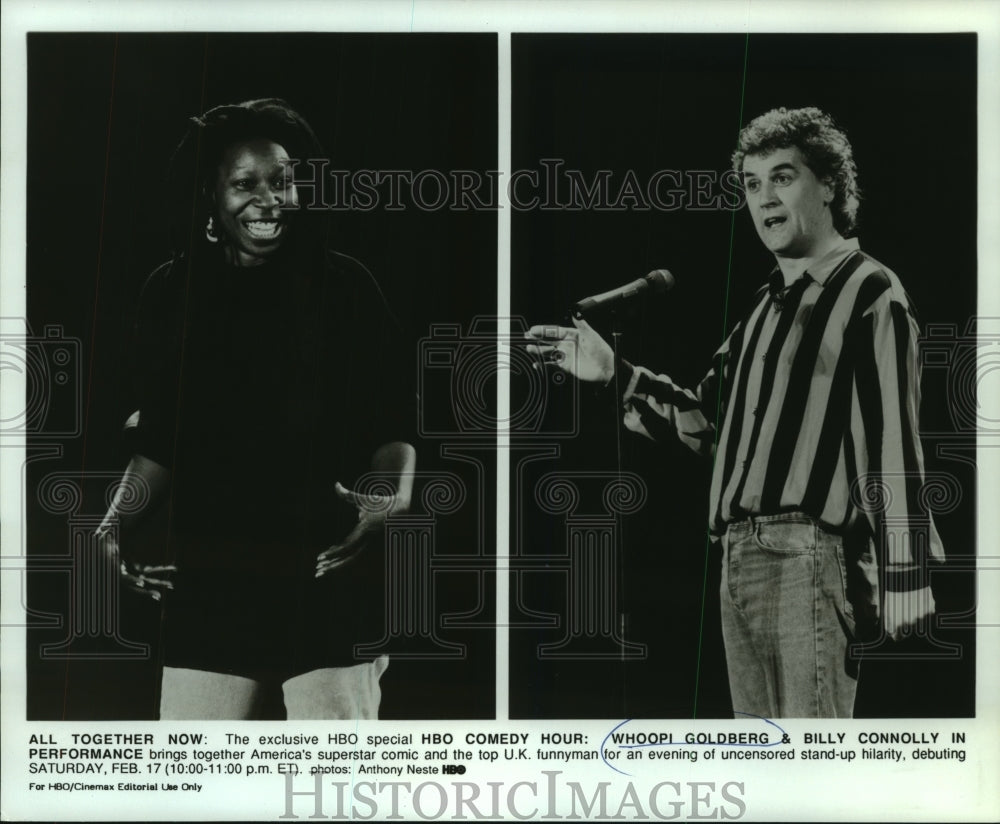 1990 Press Photo Whoopi Goldberg &amp; Billy Connolly in Performance - nop30573 - Historic Images