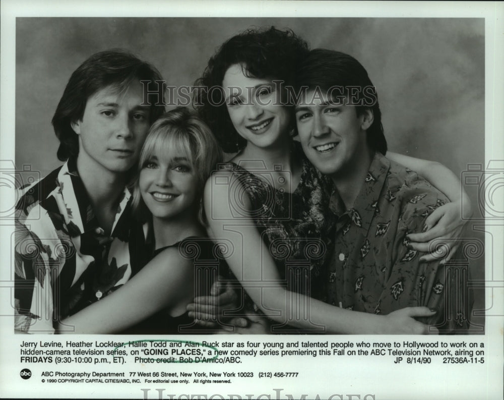 1990 Press Photo Actors Heather Locklear, Alan Ruck and Others in Going Places - Historic Images